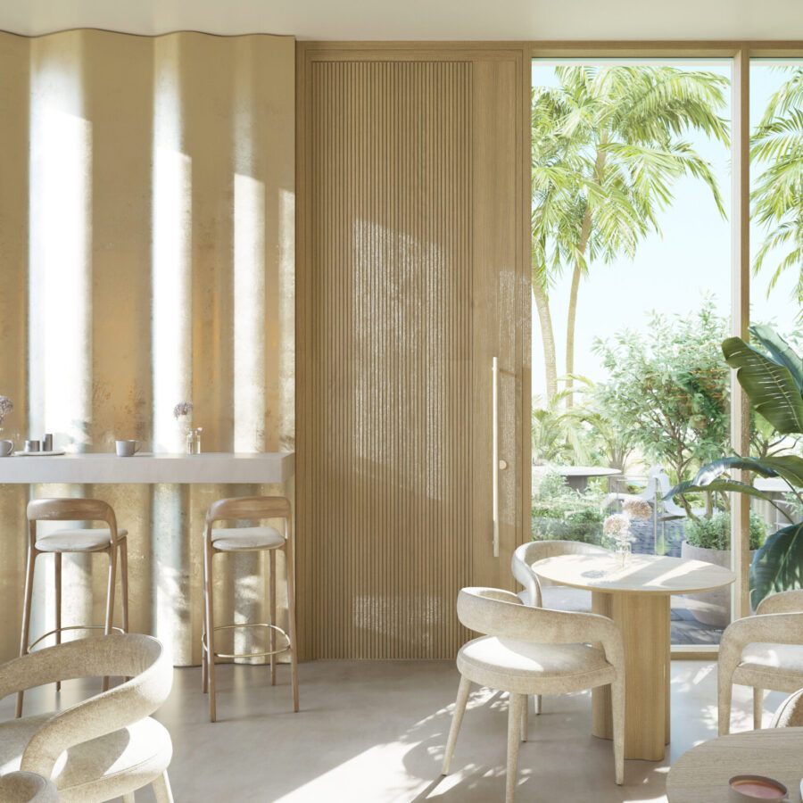 architect in Dubai cafe bar counter metal glass