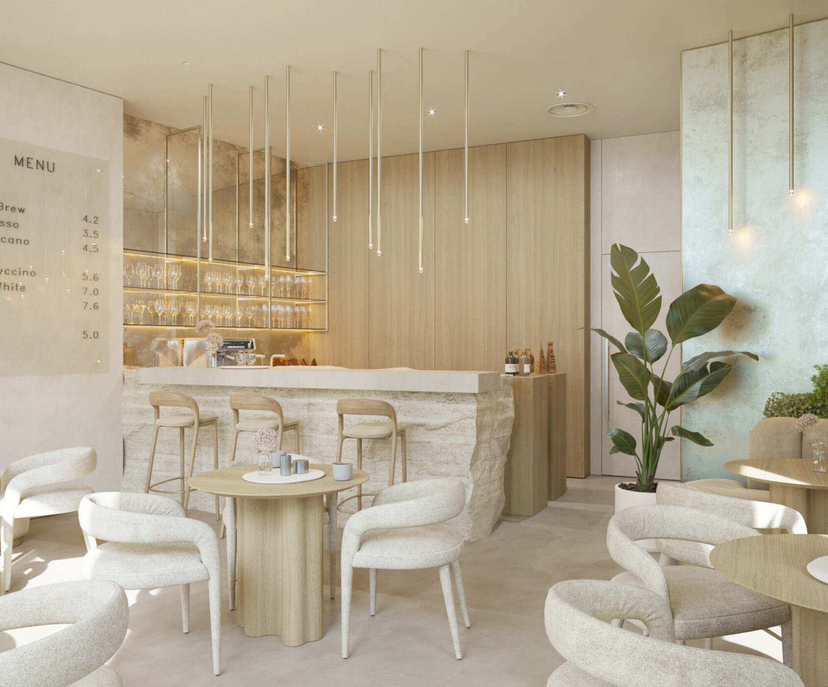 architect in Dubai cafe interior La Mer stone stucco