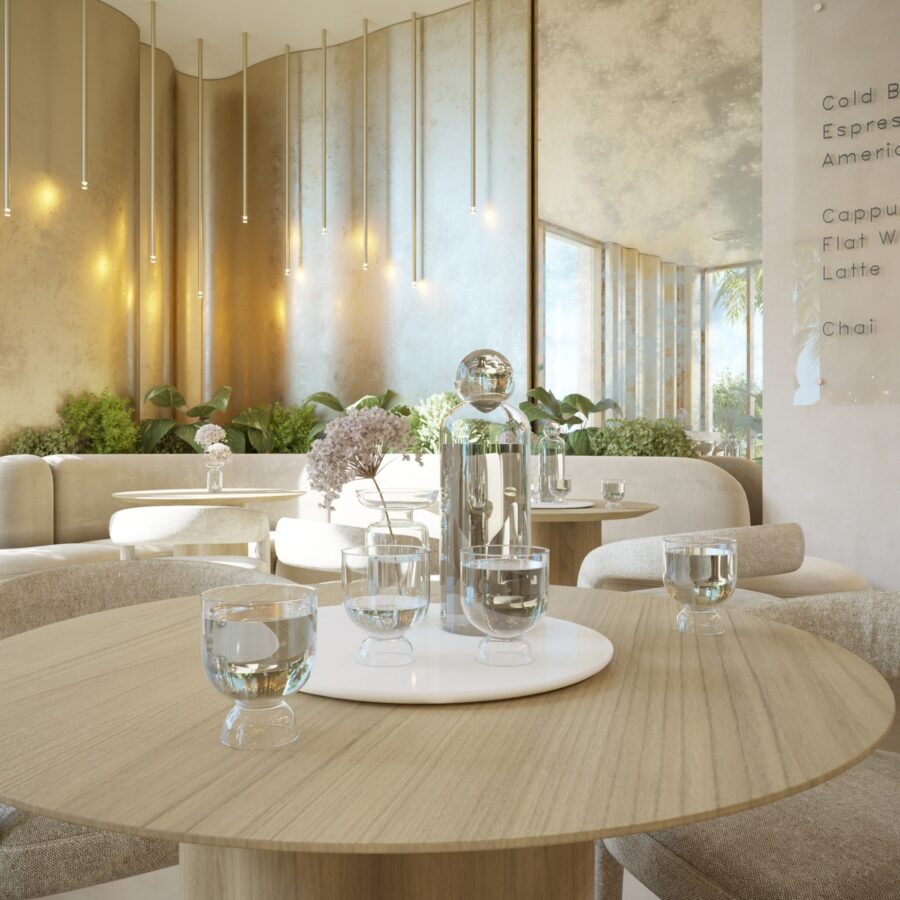 architect in Dubai round panels wooden furniture luxury