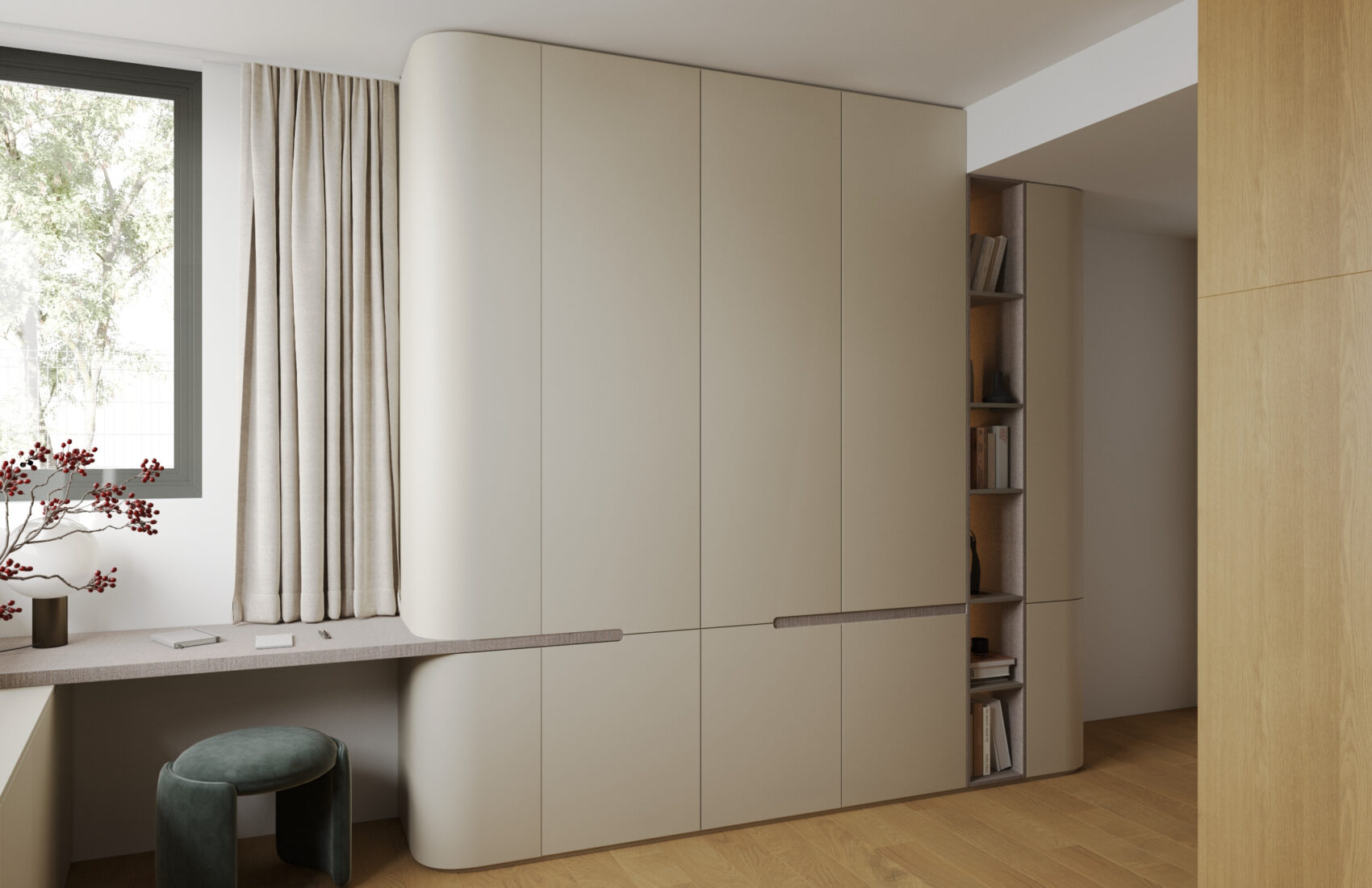 interior architect Prague bedroom rounded shapes elegant