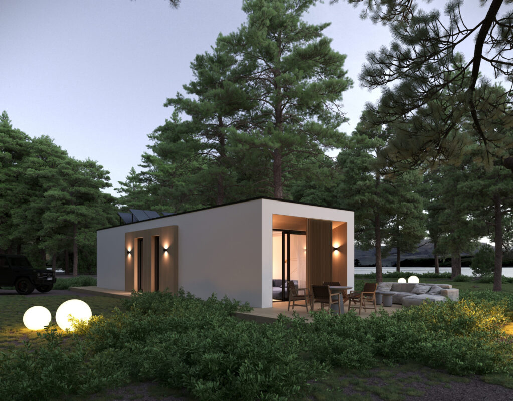 Low-cost minimalist bungalow design concept with open-plan layout by Archideal