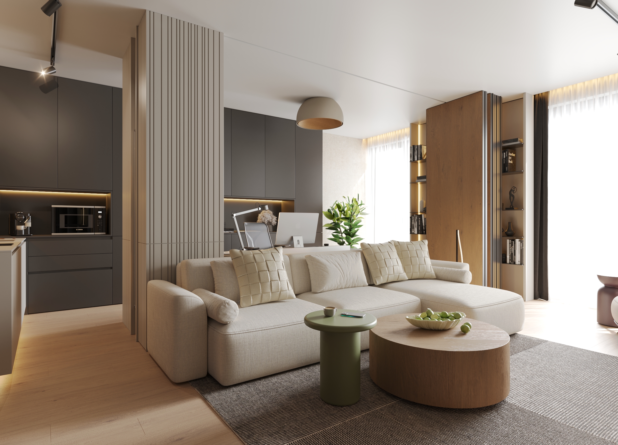 Professional interior architect presenting design concept to client with floor plan and samples – Archideal