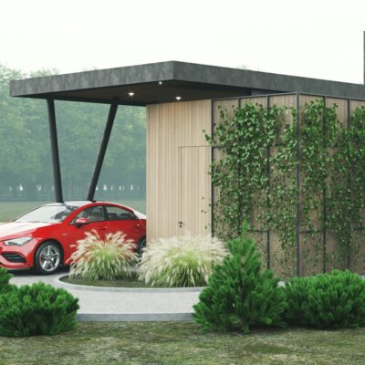 Modular structural connection detail for drive-thru bistro commercial design by Archideal