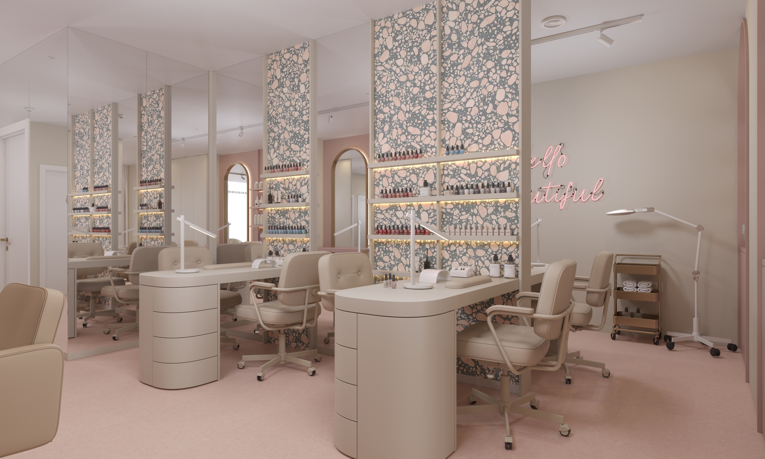 Nail bar interior design hair and beauty salon Bratislava